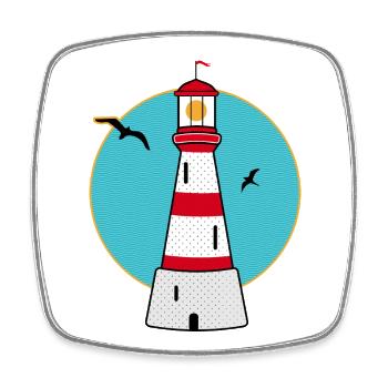 Lighthouse with Seagulls Maritime Motif in Retro Style - Square fridge magnet - white - Front