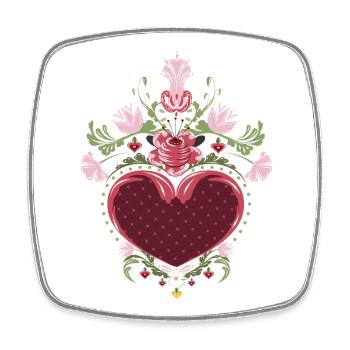 Herz mit Blumen –Bauernmalerei inspiriertes Design - Viereckiger Kühlschrankmagnet - Weiß - Vorne