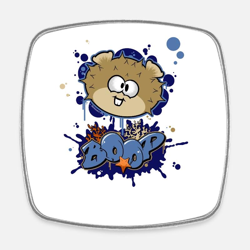 Graffiti Pufferfish - Square fridge magnet - white
