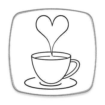 Tasse à café minimaliste coeur, amour, cadeau - Magnet carré - blanc - Devant