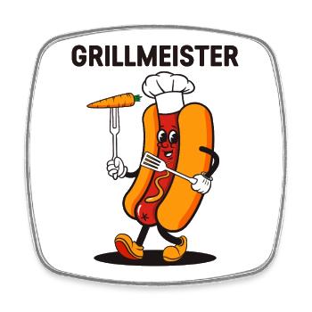 Grillmeister Funny BBQ Hot Dog Mascot - Square fridge magnet - white - Front
