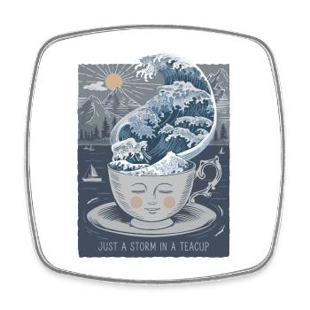 Just a Storm in a Teacup - Surreal, Mental Health - Square fridge magnet - white - Front