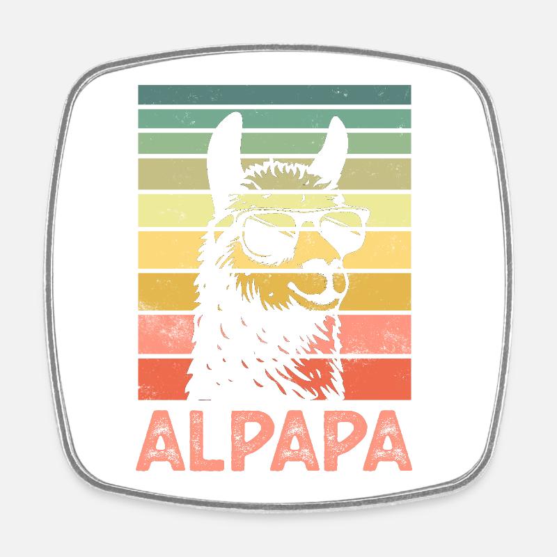 Father Dad Alpaca - Square fridge magnet - white