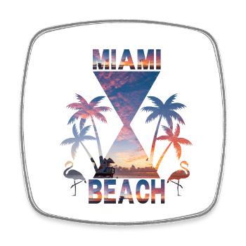 Miami Beach Sunset Silhouette Design - Square fridge magnet - white - Front