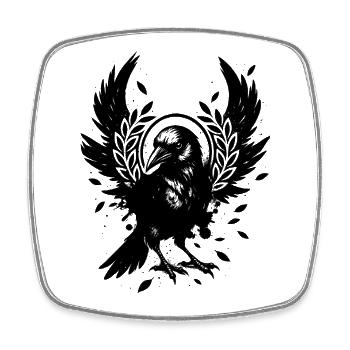 Stylized crow – mystical black and white motif - Square fridge magnet - white - Front