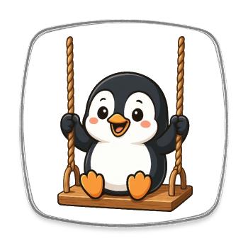 Cute penguin swinging in playground cartoon - Square fridge magnet - white - Front