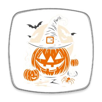 Citrouille d’Halloween avec chapeau de sorcière et araignée - Magnet carré - blanc - Devant