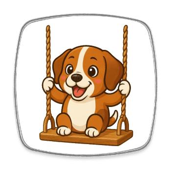 Cute Beagle Cartoon Dog on Swing Swings - Square fridge magnet - white - Front