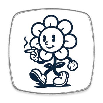 Retro Floral Mascot with Cigarette Drawing - Square fridge magnet - white - Front