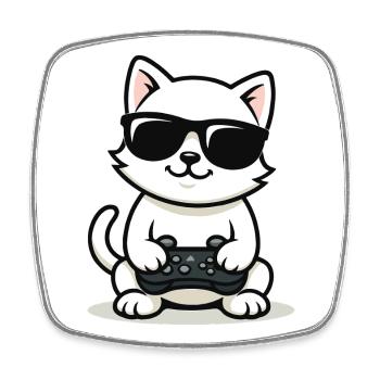 Gamer Cat Coolness - Square fridge magnet - white - Front