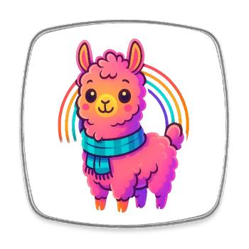 Süßes Kleines Lama Design | Comic Neon Tiermotiv - Viereckiger Kühlschrankmagnet - Weiß - Vorne