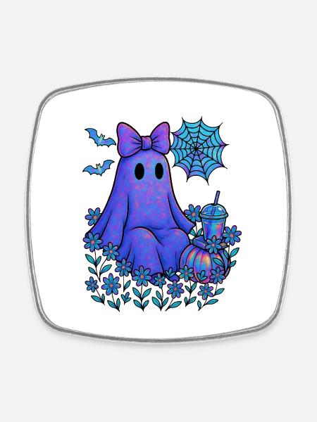 Halloween süßer schillernder Geist, Halloween Kürbis - Viereckiger Kühlschrankmagnet - Weiß
