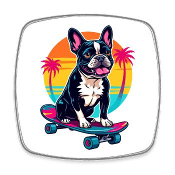 Skater Bulldogge - Viereckiger Kühlschrankmagnet - Weiß - Vorne