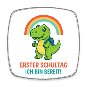Erster Schultag | Dino mit Ranzen & Regenbogen - Viereckiger Kühlschrankmagnet - Weiß - Vorne