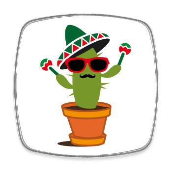 Funny cactus with sombrero and maracas - Square fridge magnet - white - Front