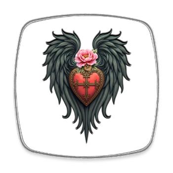 Heart with Wings and Pink Flower - Square fridge magnet - white - Front