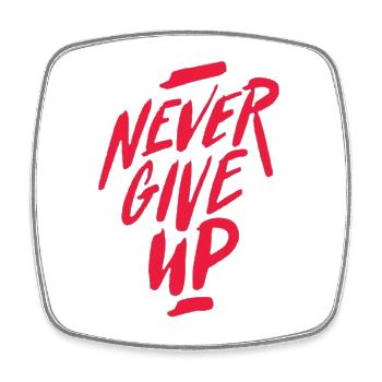 Lettrage motivant Never Give Up - Magnet carré - blanc - Devant