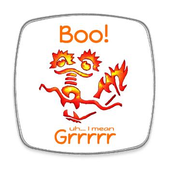 Fiery Cartoon Dragon with Humorous Text Boo! - Square fridge magnet - white - Front