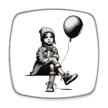 Fille avec ballon - Magnet carré - blanc - Devant