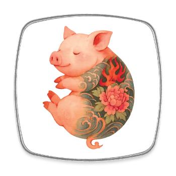 Porcelet tatoué – Peaceful Ink - Magnet carré - blanc - Devant