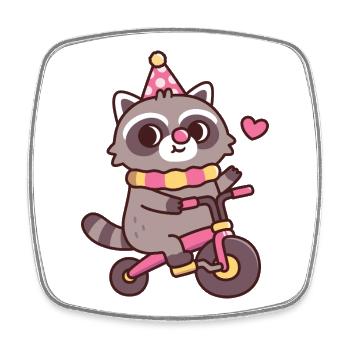Cute Raccoon Clown Riding On Bicycle - Square fridge magnet - white - Front