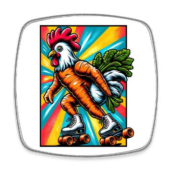 Roller Skating Carrot Rooster - Square fridge magnet - white - Front