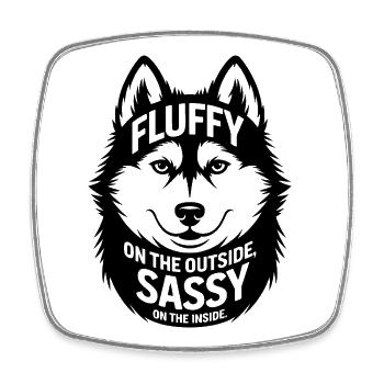 Husky Flauschiger Frecher Lustiger Hund - Viereckiger Kühlschrankmagnet - Weiß - Vorne