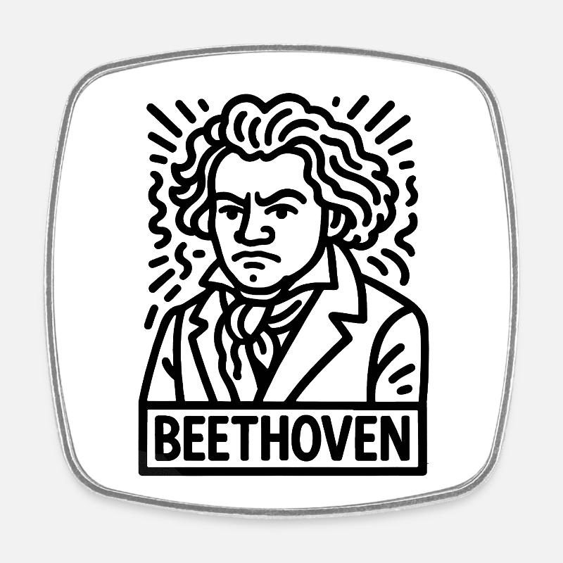 Ludwig van Beethoven - Viereckiger Kühlschrankmagnet - Weiß