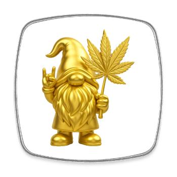 Goldener Zwerg mit Hanfblatt - Cannabis - Weed - Viereckiger Kühlschrankmagnet - Weiß - Vorne