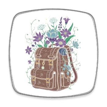 Backpack with flowers - Square fridge magnet - white - Front