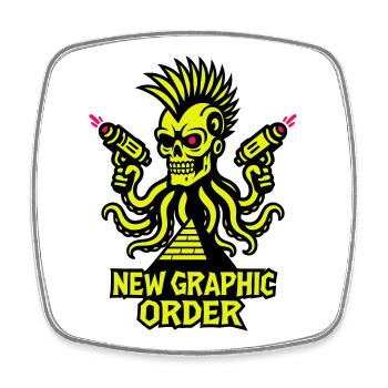 ONG Crâne Punk jaune - Magnet carré - blanc - Devant