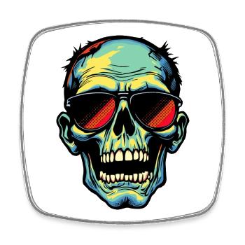 Colorful zombie skull with sunglasses - Square fridge magnet - white - Front