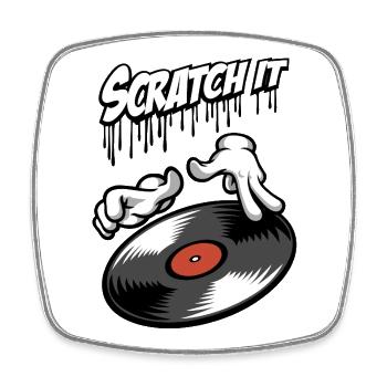 Cartoon hands and vinyl record - Square fridge magnet - white - Front