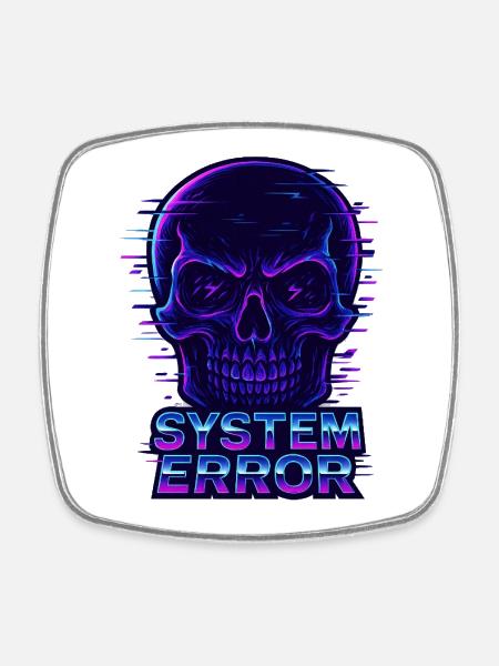 Neon Glitch Skull with System Error Text - Square fridge magnet - white
