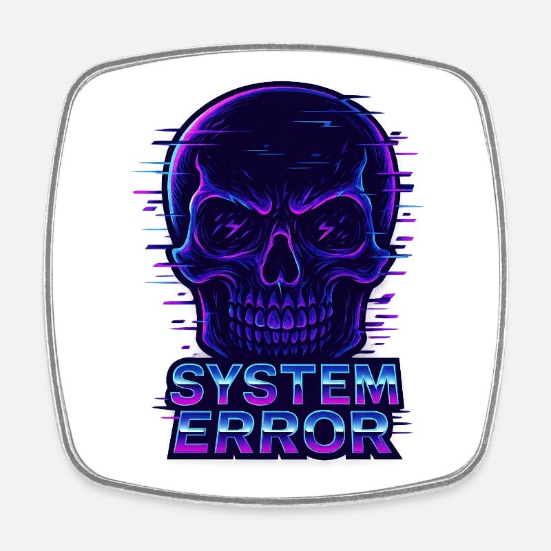 Neon Glitch Schädel mit Systemfehlertext - Viereckiger Kühlschrankmagnet - Weiß