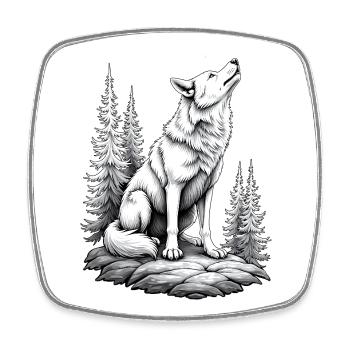 Wolf Rock Drawing Sketch Black White - Square fridge magnet - white - Front
