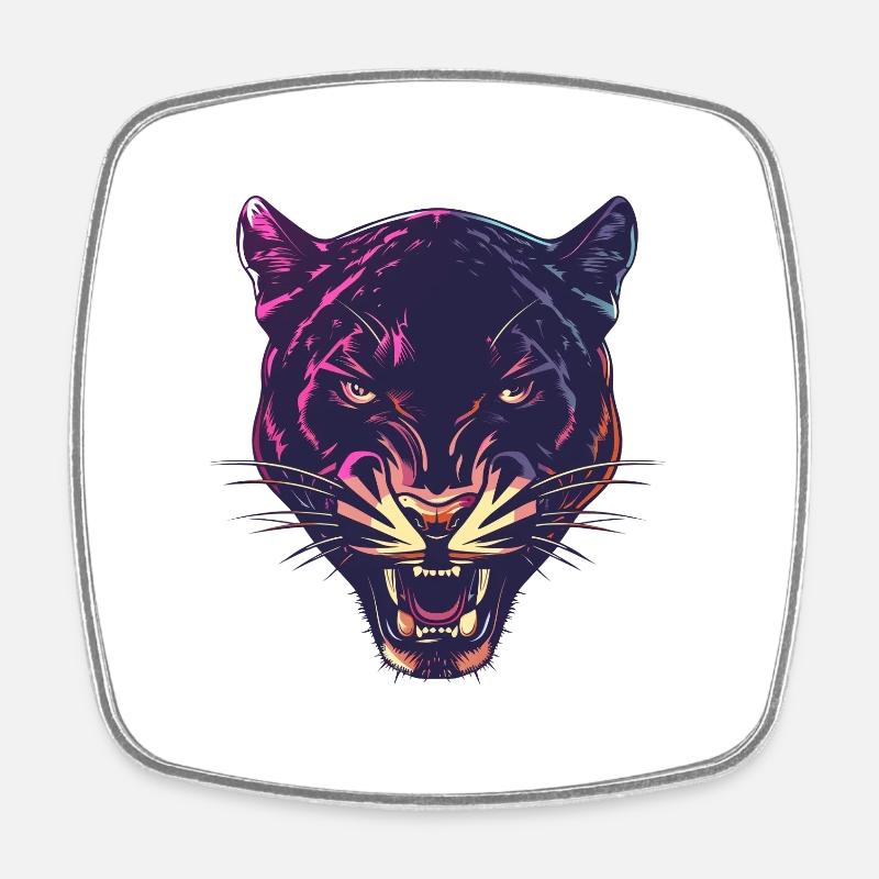 Neon Panther Head Design - Square fridge magnet - white