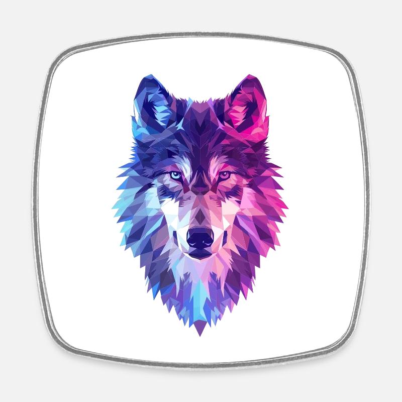 Geometric wolf in neon colors - Square fridge magnet - white