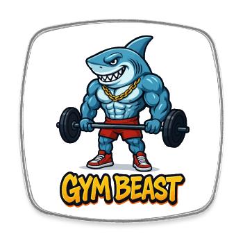 Hai Muskeln Comic Bodybuilder - Viereckiger Kühlschrankmagnet - Weiß - Vorne