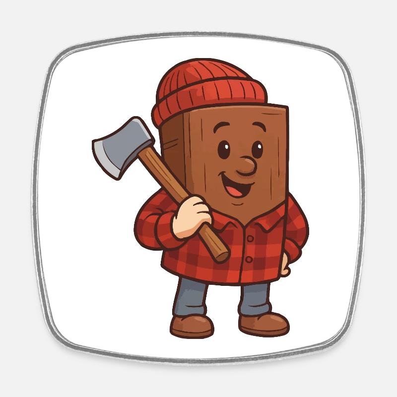 Wooden block with axe Cheerful design - Square fridge magnet - white