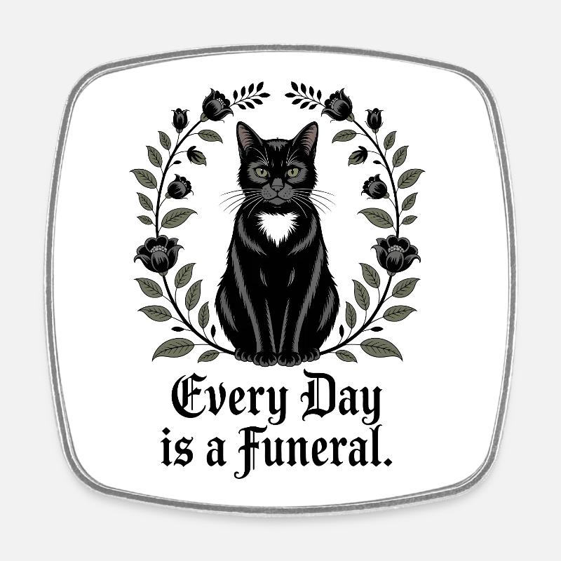 Elegant Black Cat with Flowers - Square fridge magnet - white