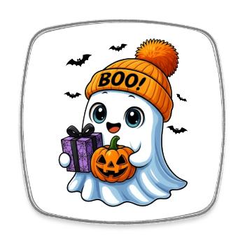 Cute Halloween Ghost with Pumpkin - Square fridge magnet - white - Front