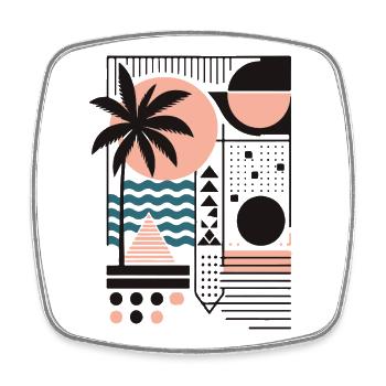 Minimalist Sunset and Palm Pattern - Square fridge magnet - white - Front