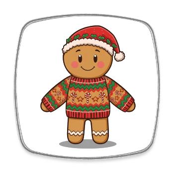 Dessin animé de bonhomme en pain d’épice - Pull de Noël laid - Magnet carré - blanc - Devant