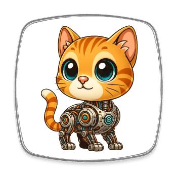 Cute Cat Cartoon Cyborg Robot Mech Cat - Square fridge magnet - white - Front