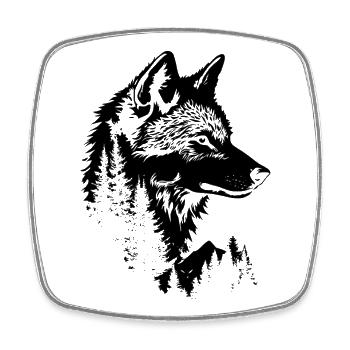 Silhouette de forêt de visage de loup - Magnet carré - blanc - Devant