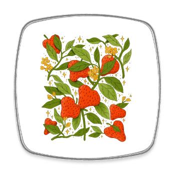 Strawberry and flowers botanical artistic - Square fridge magnet - white - Front