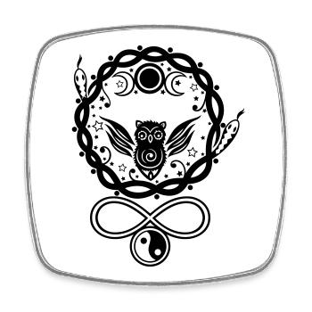 Mystische Hekate Eule mit Symbolen und Mond - Viereckiger Kühlschrankmagnet - Weiß - Vorne