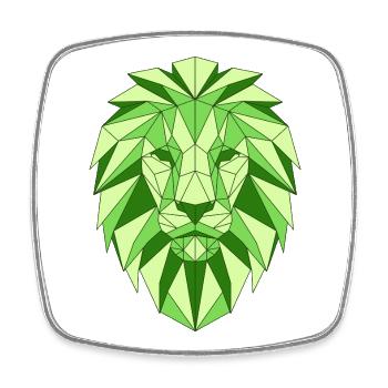 Tête de lion géométrique en vert - Magnet carré - blanc - Devant