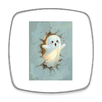 Adorable ghost coming out of the wall - Square fridge magnet - white - Front